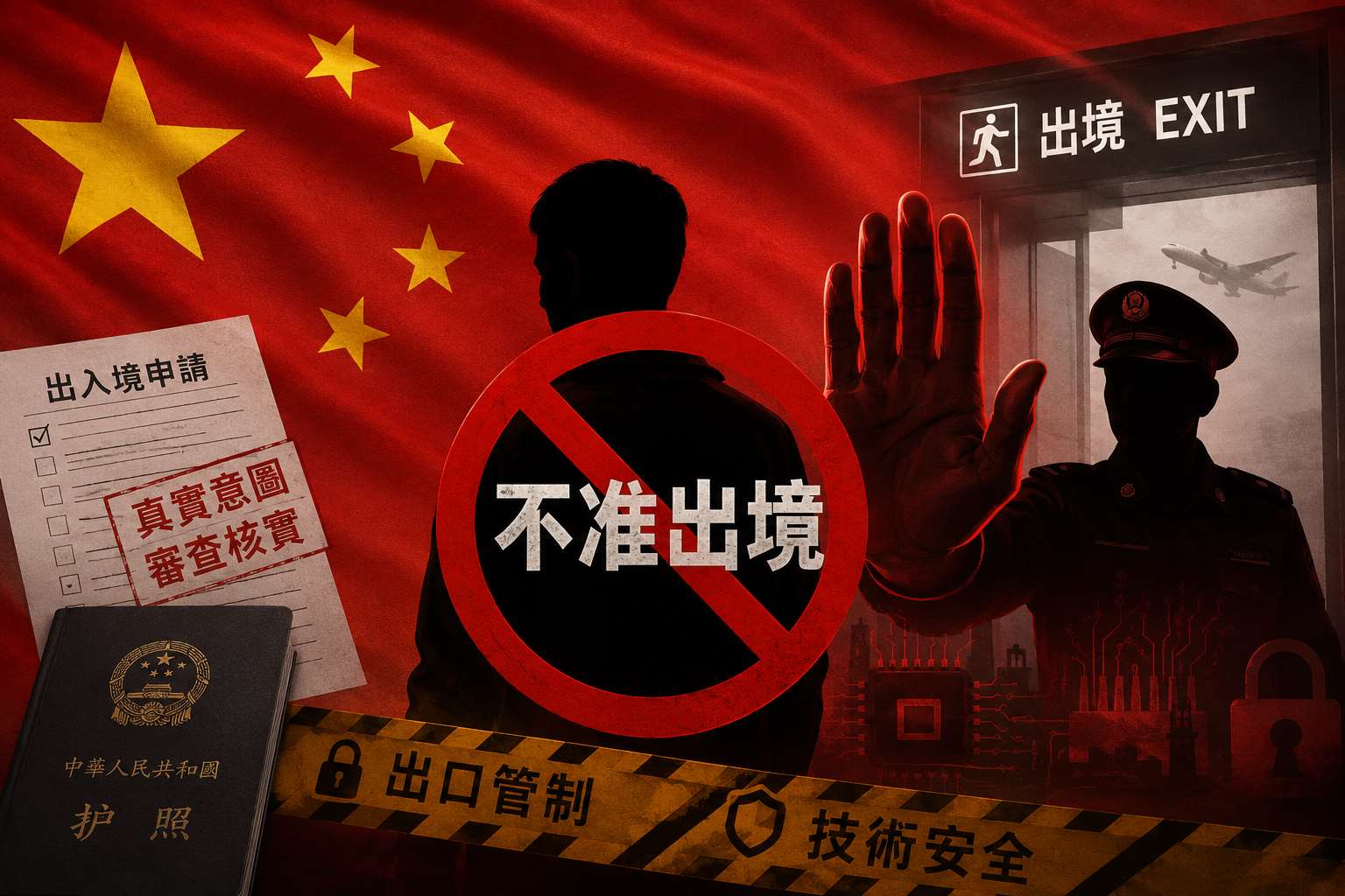 中國從2026年9月15日起將實施出入境管理新規，內容明確規定，若被認定涉出口管制或技術安全的人員，政府有權不讓其出境。示意圖(AI生成)