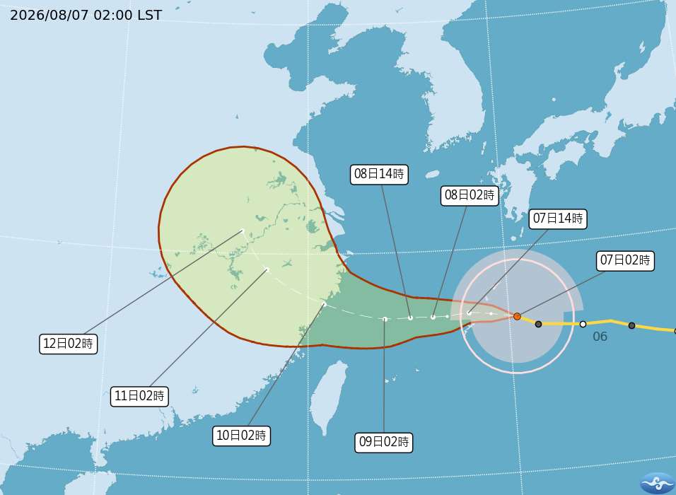颱風白海豚偏西前進，預計將帶來劇烈降雨。氣象署提供