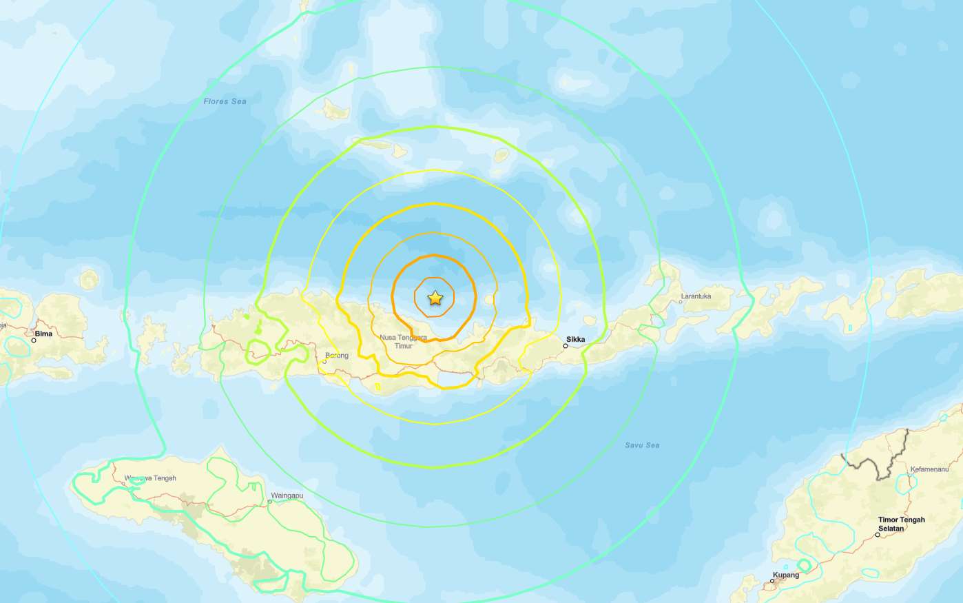 美國地質調查所(U.S. Geological Survey)表示，印尼東部外海今天(15日)上午發生了規模7.7強震。(earthquake.usgs.gov)