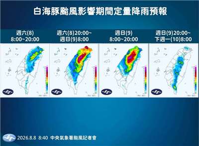 白海豚颱風影響期間降雨預報。(圖:中央氣象署)
