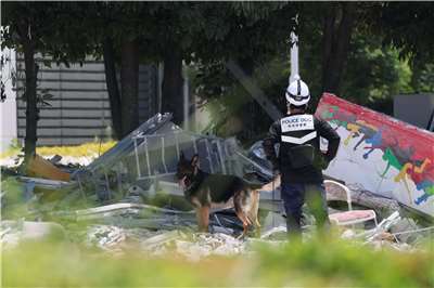 警犬與警員在嘉島町的「永旺（AEON）夢樂城熊本」進行搜查。