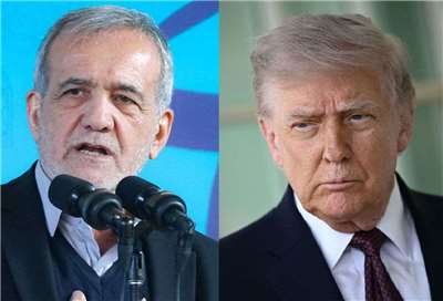 伊朗總統裴澤斯基安(Masoud Pezeshkian)21日表示，是時候結束與美國長達數月的中東戰爭。不過美方則是加強封鎖力道，雙方對戰仍陷僵局。圖為美國總統川普(Donald Trump,右)和伊朗總統裴澤斯基安(Masoud Pezeshkian，左)。(合成圖)