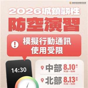 8/10、8/13城鎮韌性防空演習將實施「行動網路降速」演練。(NCC提供)