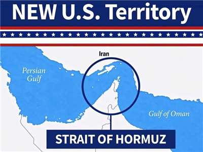 美國總統川普(Donald Trump)發布一張地圖，將荷莫茲海峽(Strait of Hormuz)標示為「美國新領土」。(truthsocial@realDonaldTrump)