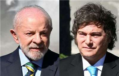 巴西總統魯拉(Luiz Inacio Lula da Silva，左)和阿根廷總統米雷伊(Javier Milei，右)20日在區域峰會中，因為委內瑞拉的命運而公開交鋒。資料合成照。(AFP)