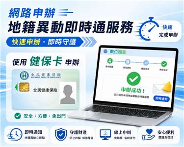 地籍異動即時通，即日起用健保卡也能線上申辦。(圖：內政部)