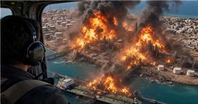 美國總統川普(Donald Trump)發文稱伊朗石油出口樞紐哈格島(Kharg Island)已被炸成碎片，並附上一段影片。路透社經查證後發現，附上的爆炸影片很可能是由AI生成。(翻攝@realDonaldTrump)