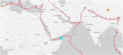 位於索馬利亞和葉門之間的亞丁灣(Gulf of Aden)，28日凌晨發生規模6.0級強震，震央距離索馬利海岸約145公里。(圖:美國地質調查所(USGS))