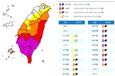 24日第24號熱帶性低氣壓及低壓帶影響且西南風偏強，易有短延時強降雨，中南部地區有陣雨或雷雨，東半部地區有短暫陣雨或雷雨，容易有大雨或局部豪雨發生。(圖:交通部中央氣象署)