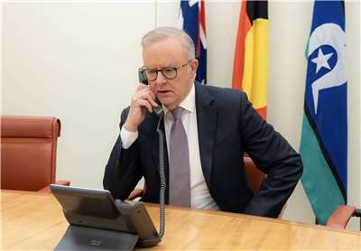澳洲總理艾班尼斯(Anthony Albanese)14日與美國總統川普(Donald Trump)通話。(圖:X@AlboMP)