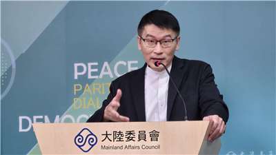 陸委會發言人梁文傑6日主持陸委會例行記者會。(陳國維 攝)