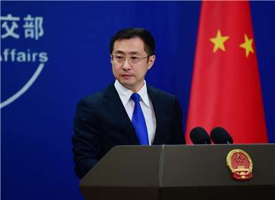 中國外交部發言人林劍在例行記者會上，回應媒體提問。資料照片。(FB＠MFA.CHN)