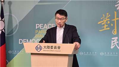 陸委會發言人梁文傑6日主持陸委會例行記者會。(陳國維 攝)