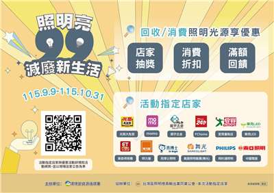 「照明光源汰舊換新推廣活動」今年擴大合作，將於 9 月 9 日開跑，共12家業者推出優惠。(循環署提供)