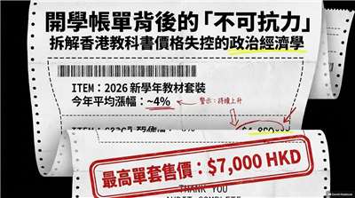 香港教科書大漲近4%！一套動輒破港幣4千元 學生津貼也遭取消(AI圖)