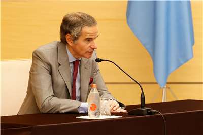 敘利亞外交部長席巴尼(Asaad al-Shibani)與國際原能署署長葛羅西(Rafael Grossi)(圖)於大馬士革舉行的聯合記者會上表示，敘利亞有權利將這些材料用於民用和平用途。資料照。