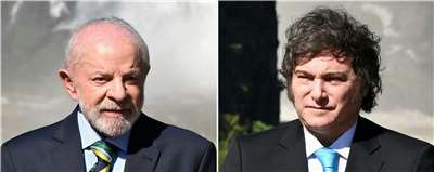 巴西總統魯拉(Luiz Inacio Lula da Silva)(左)和阿根廷總統米雷伊(Javier Milei)(右)上個月在區域峰會中，因為委內瑞拉的命運而公開交鋒。