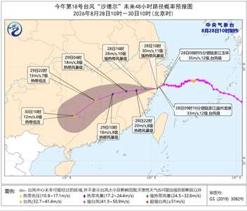 颱風沙德爾中心28日上午8時5分前後在浙江台州玉環市坎門街道沿海登陸。(圖:中國氣象台)
