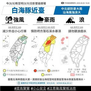 颱風白海豚接近台灣，中北部防豪大雨，沿海風強浪大。(中央氣象署提供)