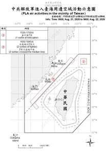 國防部表示，自21日上午6時至22日上午6時，偵獲中共18機艦船持續在台海周邊活動，國軍嚴密監控與應處。(國防部提供)