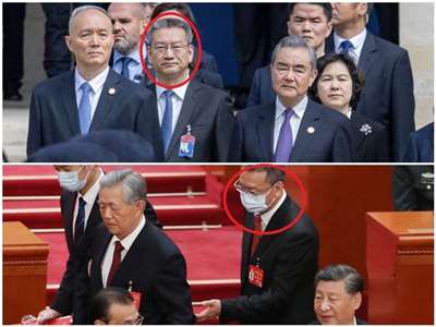 中共中央辦公廳副主任兼秘書局長孔紹遜預料將升任甘肅省長。上圖：孔紹遜2024年5月隨習近平訪歐；下圖：孔紹遜在中共20大上將胡錦濤請出會場。(蔡慎坤X平台、AFP合成圖)