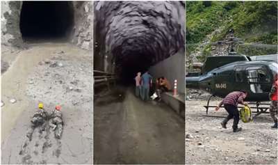 尼泊爾救援團隊以爬行方式進入一處水力發電工程隧道，救出350名工人與當地居民。(FB/@OPMCMNP)
