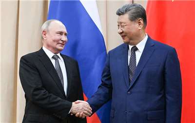 俄羅斯總統普丁（Vladimir Putin）今天（31日）與中國國家主席習近平在吉爾吉斯舉行會談。(AFP)