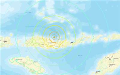 美國地質調查所(U.S. Geological Survey)表示，印尼東部外海今天(15日)上午發生了規模7.7強震。(earthquake.usgs.gov)