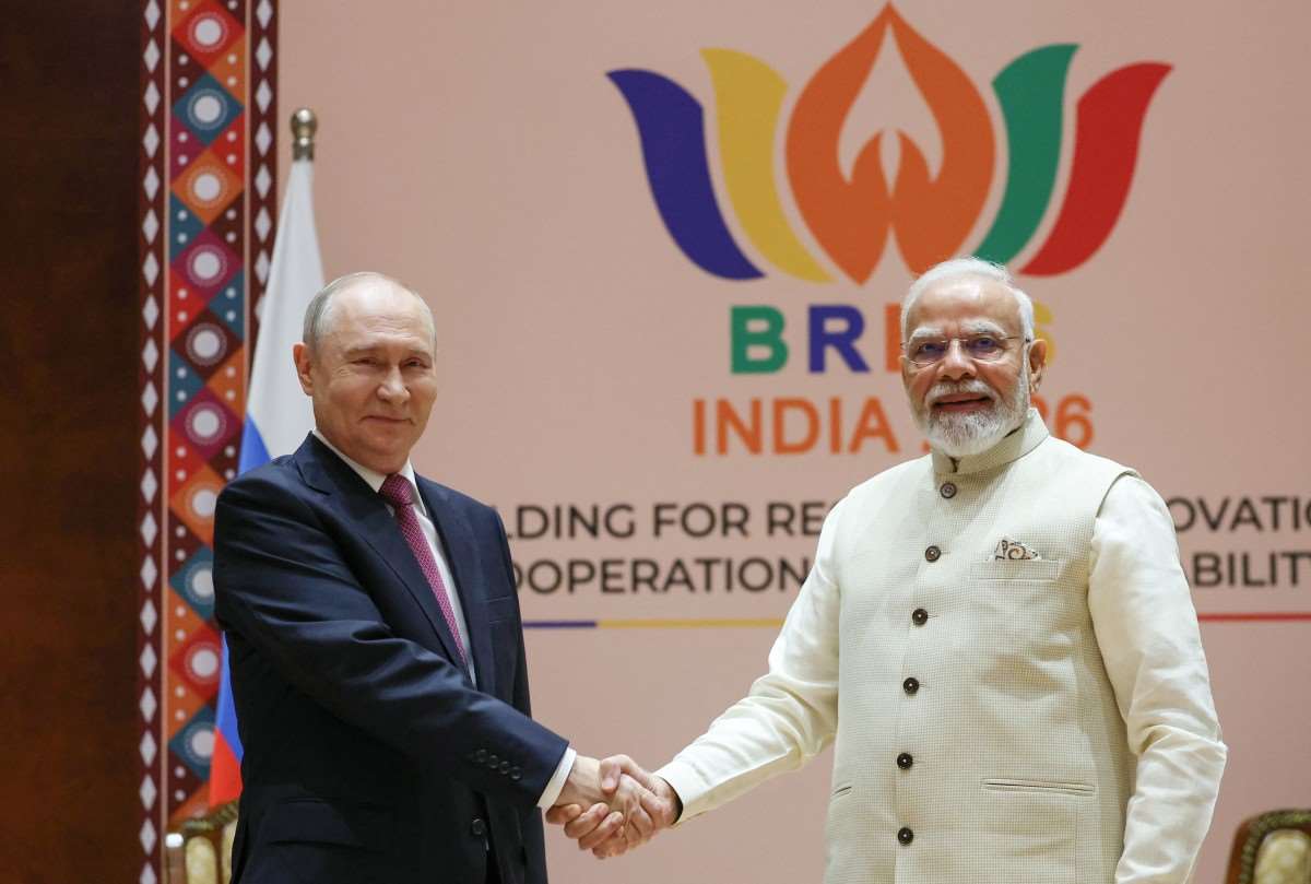 印度總理莫迪(Narendra Modi)(右)與俄羅斯總統普丁(Vladimir Putin)(左)在金磚國家峰會前夕舉行會談。