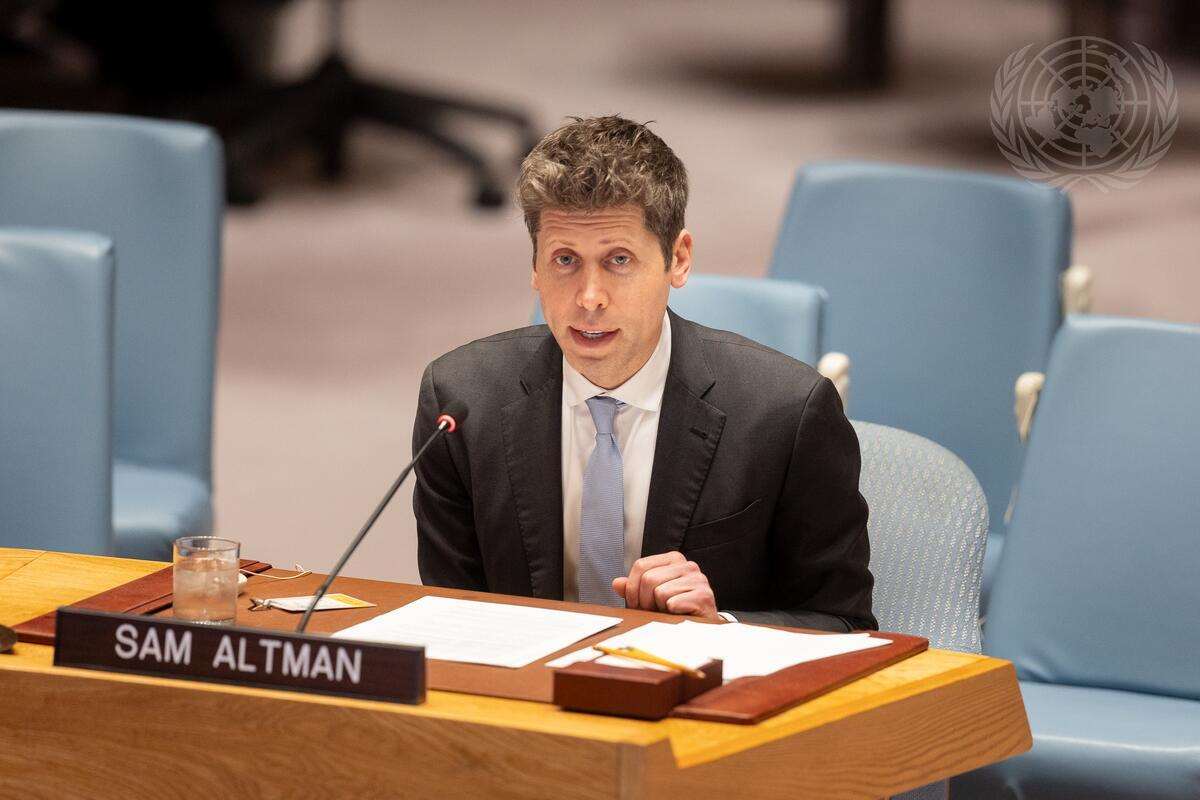 OpenAI執行長阿特曼(Sam Altman)23日告訴聯合國安理會，當前AI發展「需要極度謹慎」。(UN Photo/Ariana Lindquist)