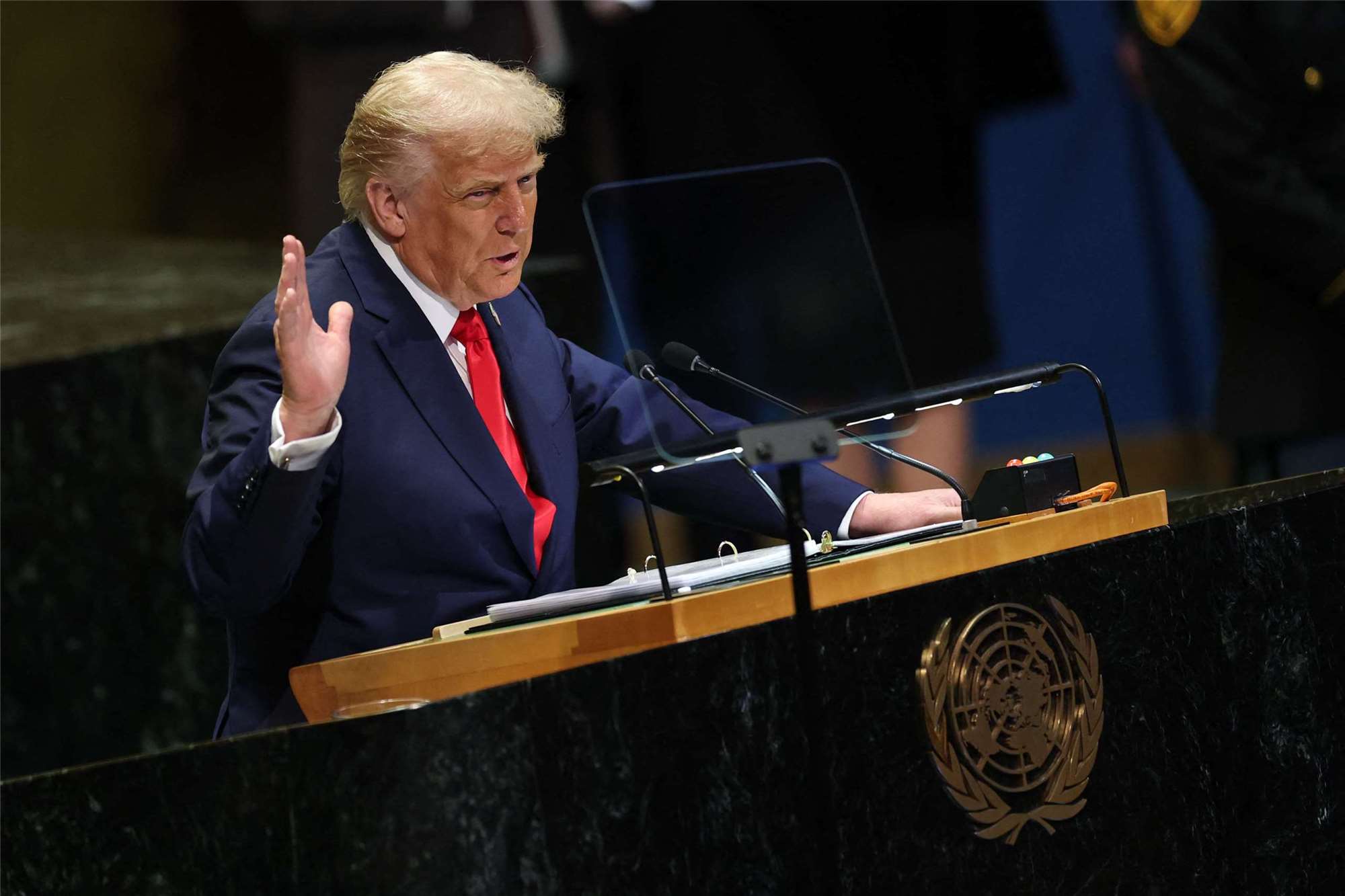 圖為美國總統川普(Donald Trump)在聯合國大會上發表演說。資料照。