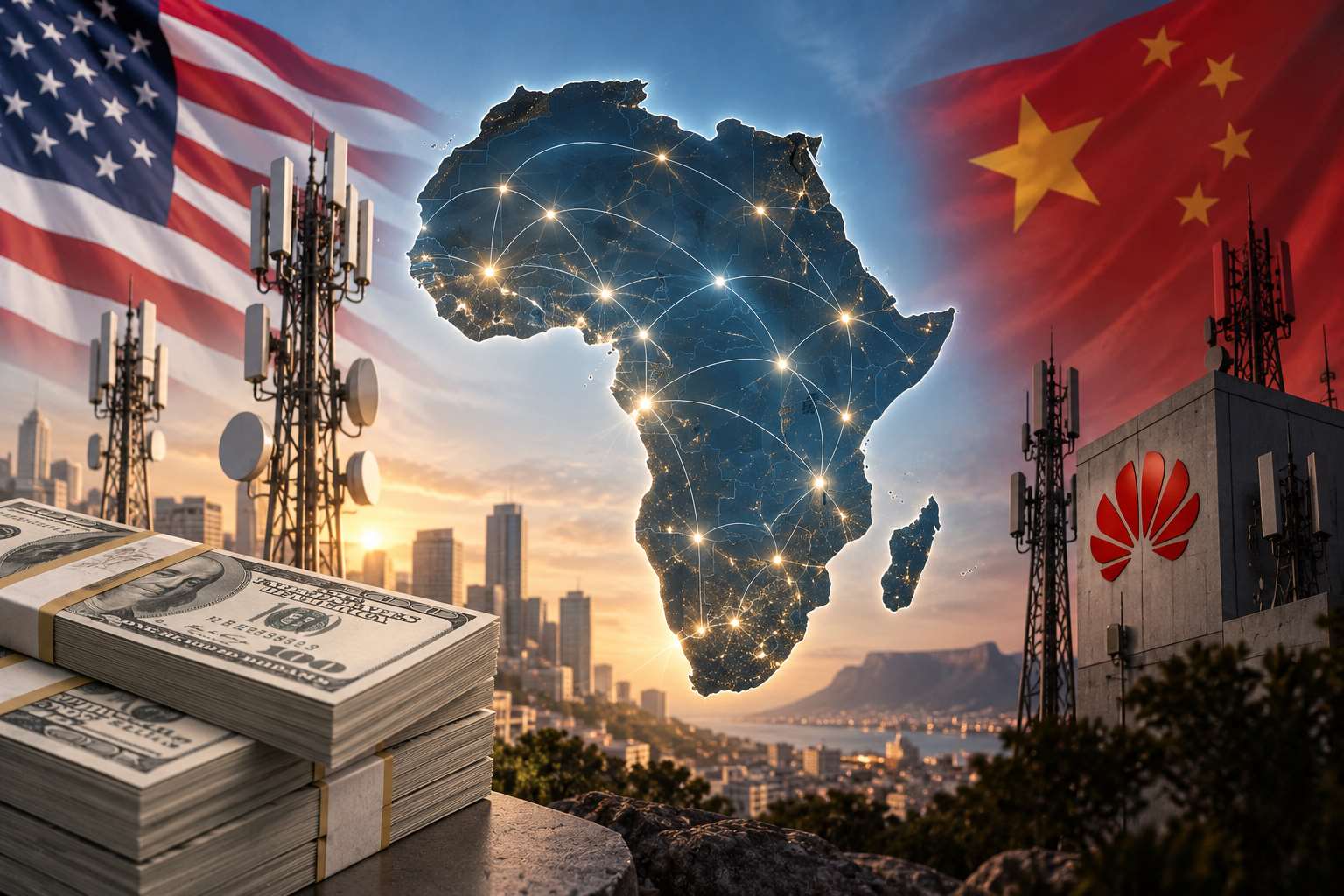 美國總統川普政府將向非洲唯一的美資電信公司Africell提供將近1億美元（約新台幣31.6億元）貸款，以反制華為在當地擴張版圖。(AI生成)