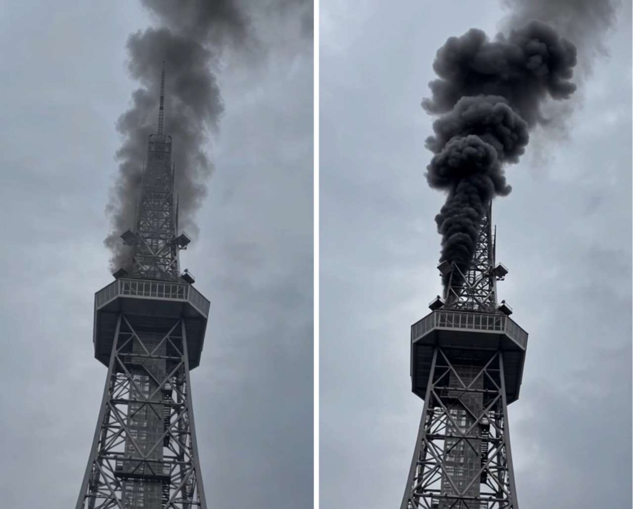 日本名古屋市中區的中部電力MIRAI TOWER 26日傳出火警，當地出動約20輛消防車前往灌救，火勢在下午1時20分左右撲滅。(翻攝X@emi04078)