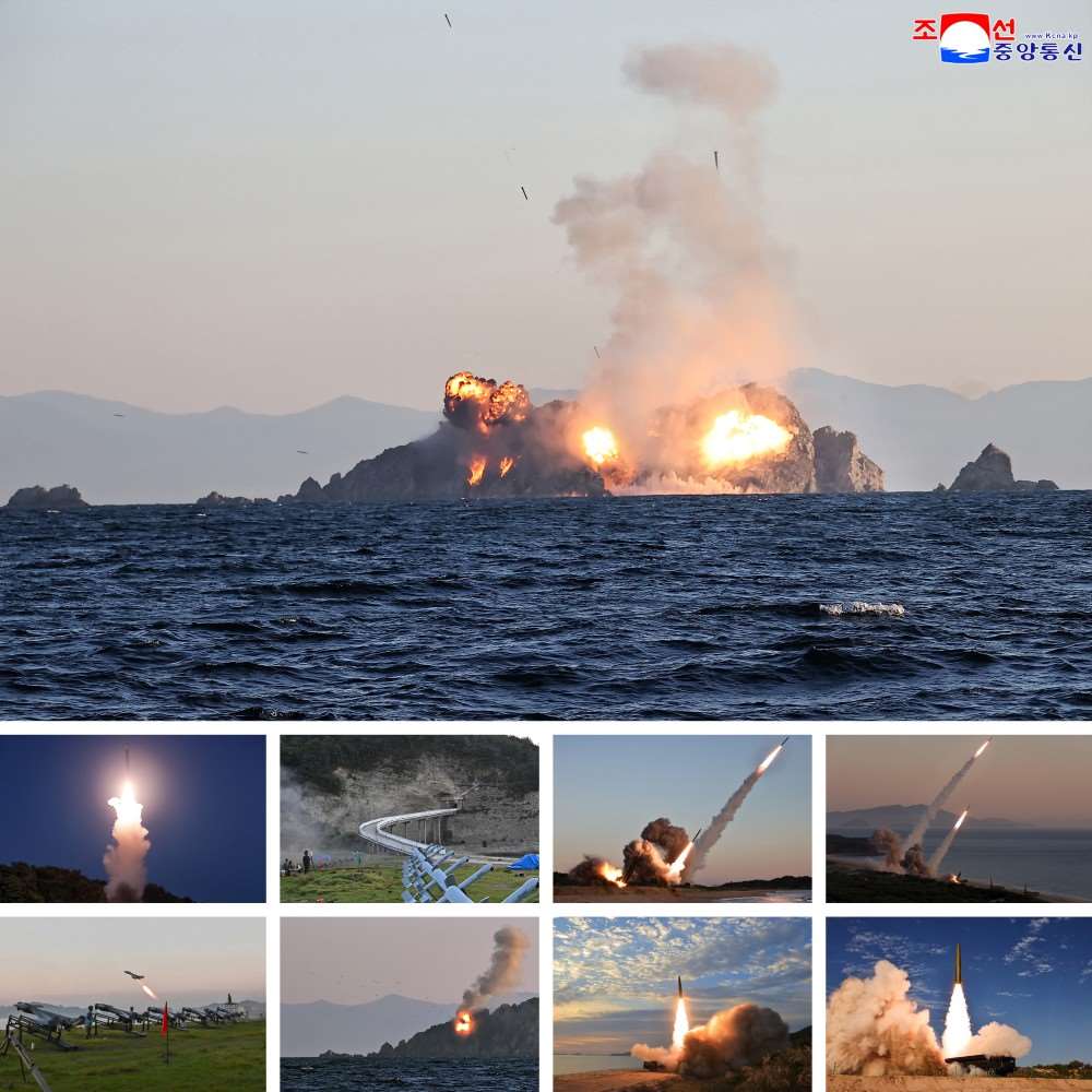 北韓官媒中央通信社(KCNA)14日報導，北韓以長程火砲和飛彈進行了一次「火力攻擊演習」。(圖:KCNA)