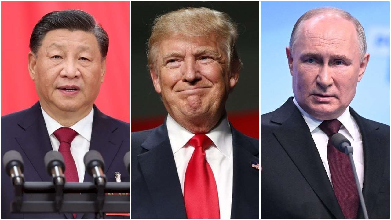 克里姆林宮表示，俄羅斯總統普丁(右)、美國總統川普(中)及中國國家主席習近平(左)，可能舉行三方會談。(合成圖)