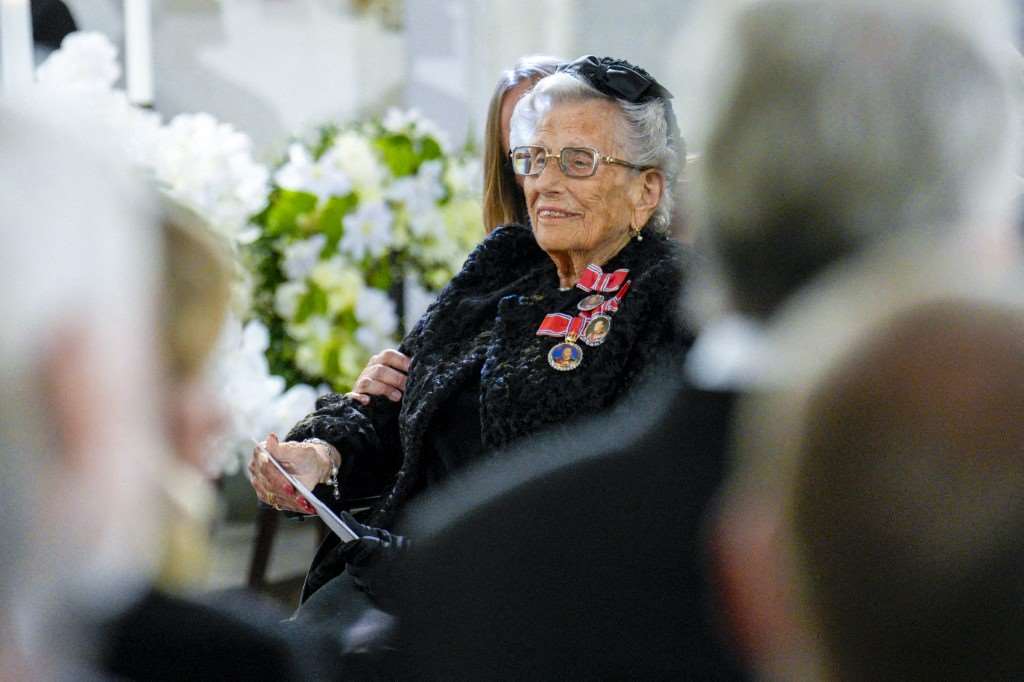 挪威阿斯特麗德公主(Princess ⁠Astrid)9日出席國王哈拉德五世(Harald V)的葬禮。(AFP)