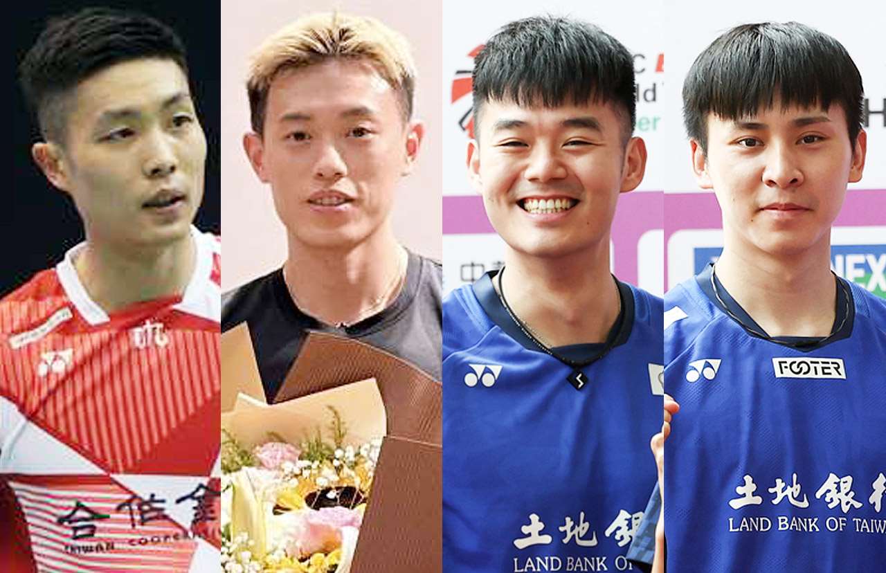 名古屋亞運台灣羽球隊依舊星光不減。左起為好手周天成、林俊易、王齊麟、邱相榤。資料合成照。(圖：中央社、國訓中心提供)