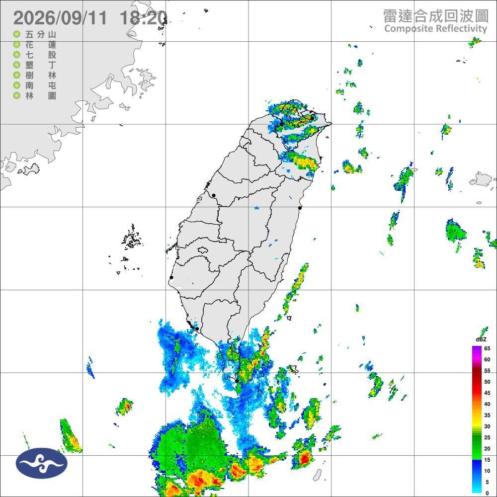 中央氣象署今天(11日)表示，明天基隆北海岸、東半部、恆春半島、大台北有局部短暫陣雨，其他地區多雲到晴，午後有局部短暫陣雨。(圖 : 中央氣象署)