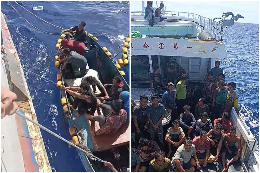 台灣籍「穩浤達」漁船23日在印度洋公海上馳援印尼籍遇險漁船，救起36人。(圖：漁業署)