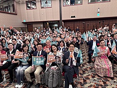 圖為台北市長參選人沈伯洋12日在東京出席「沈伯洋市長日本後援會」成立大會。