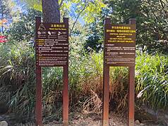 林業及自然保育署台中分署為降低人熊衝突發生的可能性，在黑熊出沒高風險區域周邊設置防範人熊衝突解說告示牌，提醒遊客進入山區活動時提高警覺，落實人熊安全距離。
（林業及自然保育署台中分署提供）