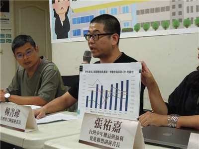 最低工資審議委員會將於9月24日召開，但勞團指出，各縣市對違反最低工資規定的裁罰基準並不一致。圖右為台灣勞工陣線祕書長楊書瑋。資料照。