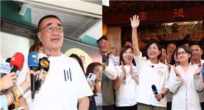 國民黨參選人李四川23日赴板橋龍興市場掃街拜票(左)。民進黨參選人蘇巧慧則在新莊與民進黨市議員參選人共同舉行競選記者會(右)。(資料照片/中央社)