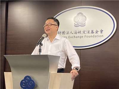 海基會18日舉行記者會，由秘書長羅文嘉主持。（黃凡甄 攝）
