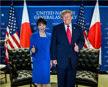 日本首相高市早苗22日(美東時間)在紐約與美國總統川普舉行會談。 (圖:X@WhiteHouse)