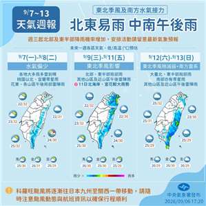 9/7~9/13天氣週報。(圖 : 中央氣象署)