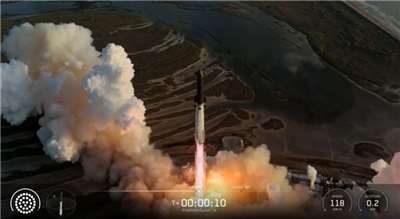 「星艦」火箭28日從德州發射升空。(X@SpaceX)