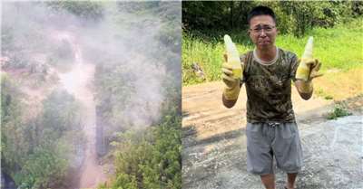 中國廣東清遠一處加工點被曝以硫磺熏製竹筍並檢出二氧化硫超標，現場環境簡陋，並有大量白色煙霧冒出。(翻攝錢江晚報微博)
