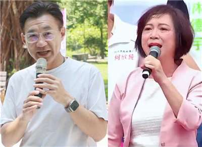 國民黨籍台中市長參選人江啟臣20日前往西屯區拜票；民進黨籍市長參選人何欣純舉辦29區後援會授旗典禮，宣傳「六星市政」政見。(合成圖/FB@何欣純/FB@江啟臣)