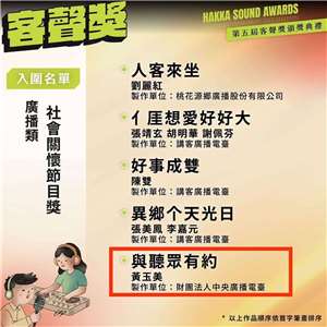 「與聽眾有約」節目的客話新聞專題入圍第五屆客聲獎社會關懷獎節目獎